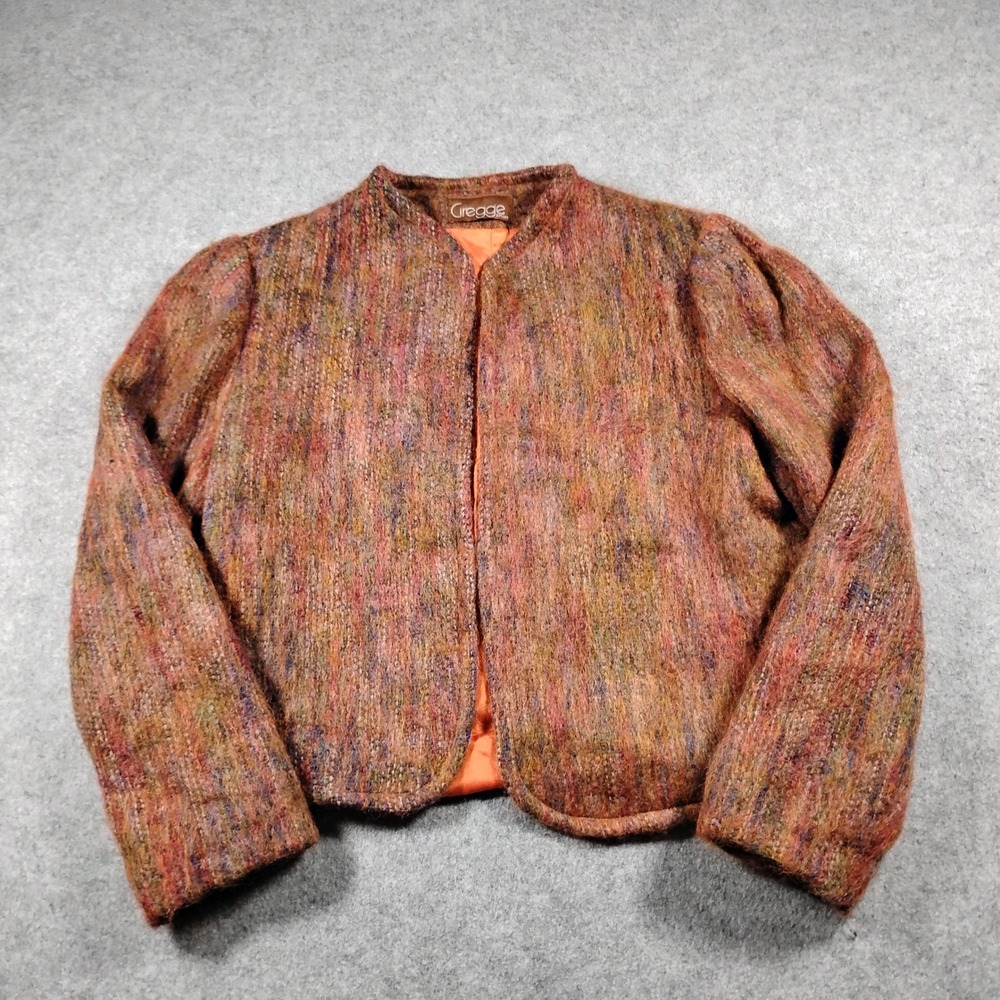 Gregge Sport Crop Open Front Jacket Women's Size 8 Orange Multicolor Mohair Wool